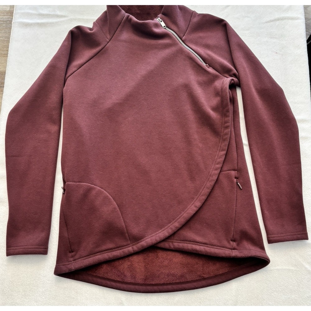 Athleta size M Cozy Karma Asym Pullover Wrap Sweatshirt Top Burgundy